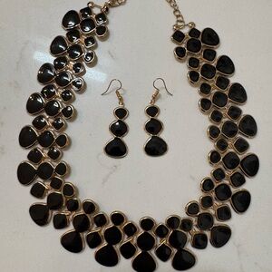 Statement Black and Gold Necklace & Earring Set